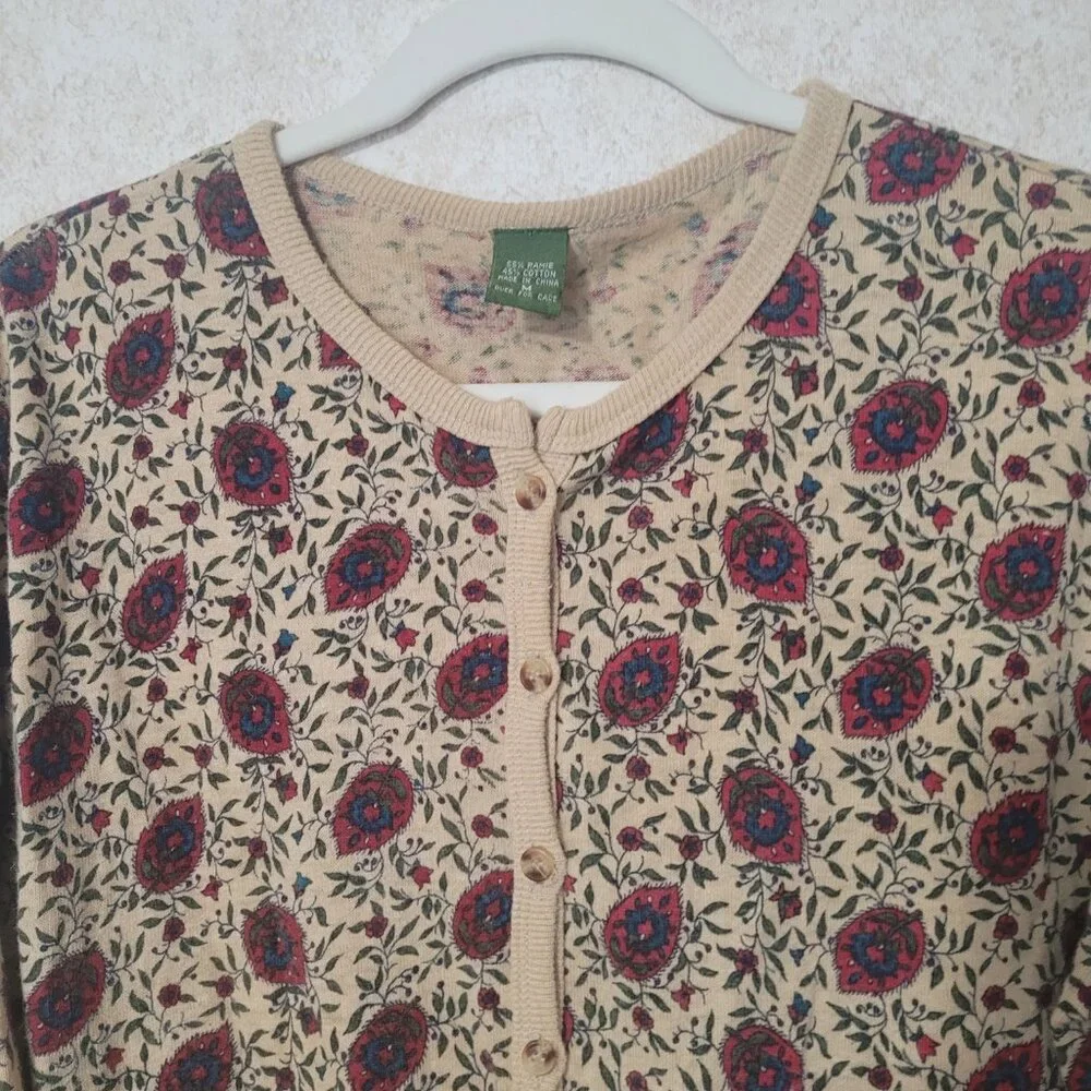 Vintage Blue Red Flowers Cardigan Sweater Outback Red The Limited Size M 1980's - Picture 3 of 15